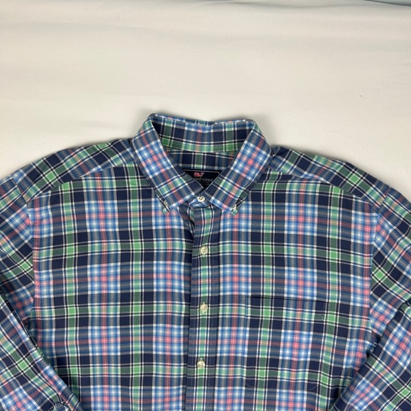Vineyard Vines Murray Shirt Mens Medium Blue Green Pink Plaid Button Down Cotton - Picture 2 of 9